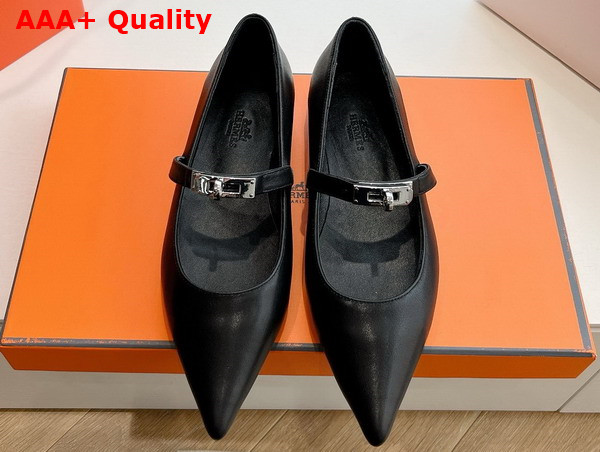 Hermes Kelly Ballet Flat in Noir Calfskin Replica