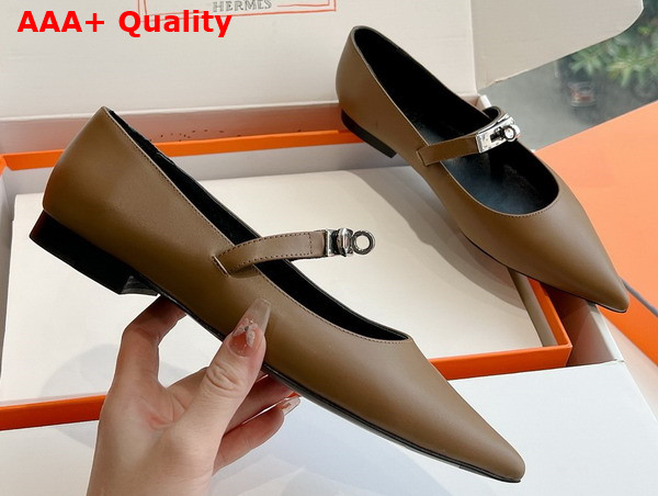 Hermes Kelly Ballet Flat in Tan Calfskin Replica