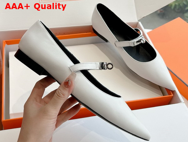 Hermes Kelly Ballet Flat in White Calfskin Replica