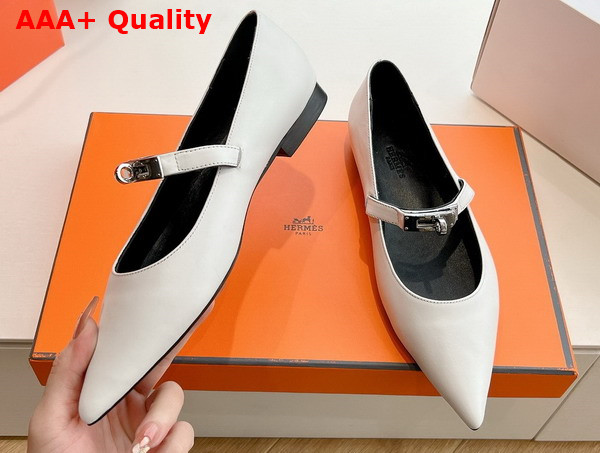 Hermes Kelly Ballet Flat in White Calfskin Replica