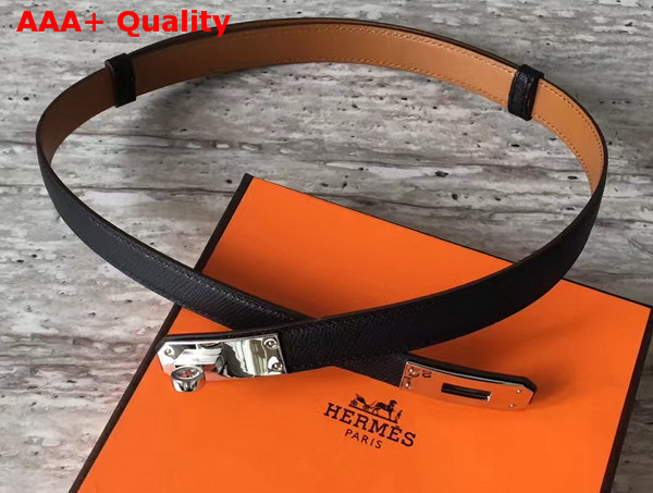 Hermes Kelly Belt in Epsom Calfskin with Palladium Plated Kelly Buckle Noir Replica