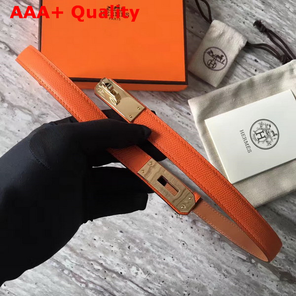 Hermes Kelly Belt in Orange Epsom Calfskin with Gold Plated Kelly Buckle Replica