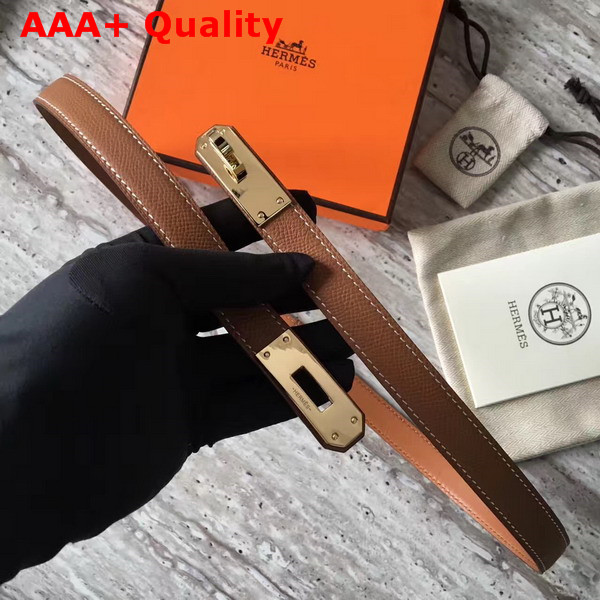 Hermes Kelly Belt in Tan Epsom Calfskin with Gold Plated Kelly Buckle Replica