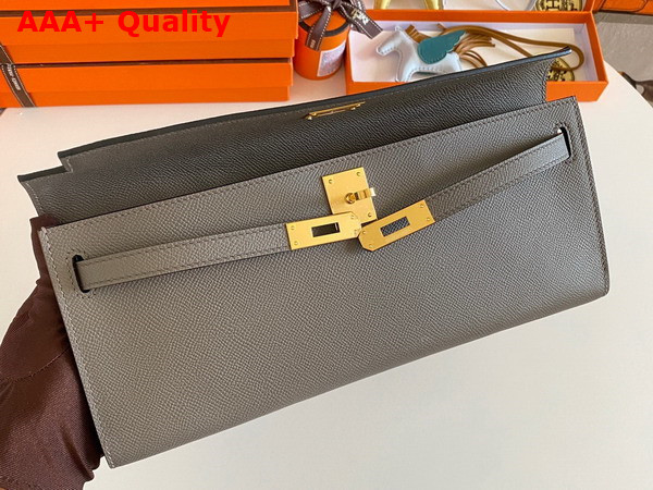 Hermes Kelly Cut Clutch in Asphalt Grey Epsom Calfskin Replica