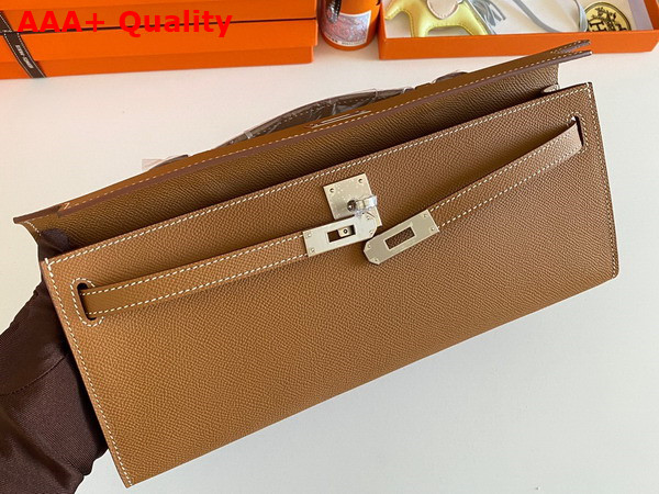 Hermes Kelly Cut Clutch in Gold Brown Epsom Calfskin Replica