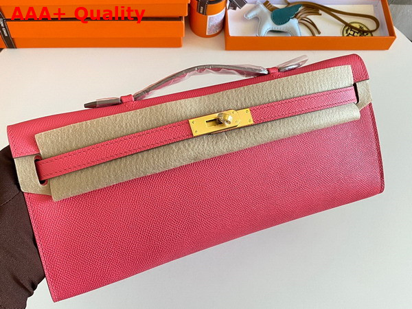 Hermes Kelly Cut Clutch in Rose Epsom Calfskin Replica