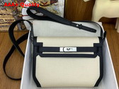 Hermes Kelly Depeches 25 Pouch Canvas and Togo Leather Ivory and Black Replica