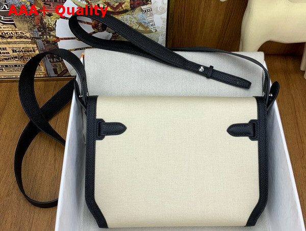 Hermes Kelly Depeches 25 Pouch Canvas and Togo Leather Ivory and Black Replica