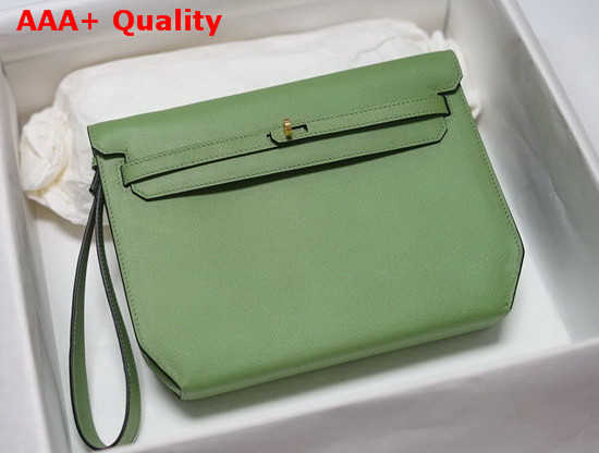 Hermes Kelly Depeches 25 Pouch Green Epsom Calfskin Replica