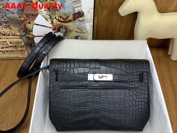Hermes Kelly Depeches 25 Pouch in Black Alligator Leather Replica