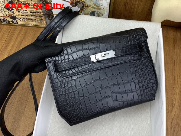 Hermes Kelly Depeches 25 Pouch in Black Alligator Leather Replica