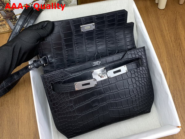 Hermes Kelly Depeches 25 Pouch in Black Alligator Leather Replica