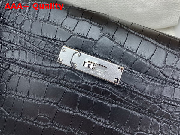 Hermes Kelly Depeches 25 Pouch in Black Alligator Leather Replica