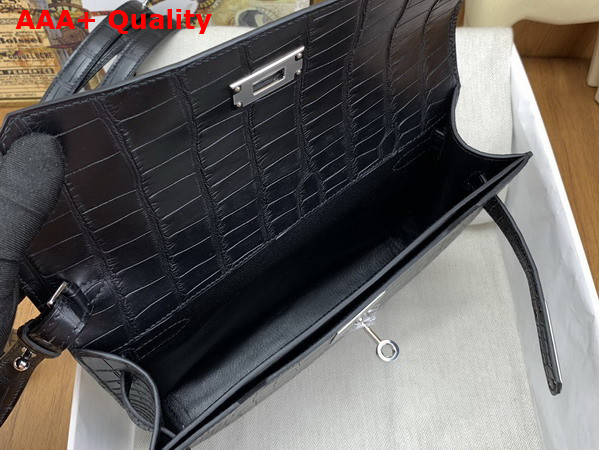 Hermes Kelly Depeches 25 Pouch in Black Alligator Leather Replica