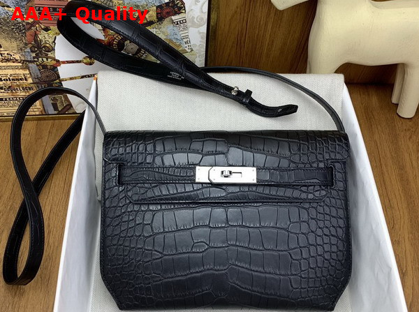 Hermes Kelly Depeches 25 Pouch in Black Alligator Leather Replica