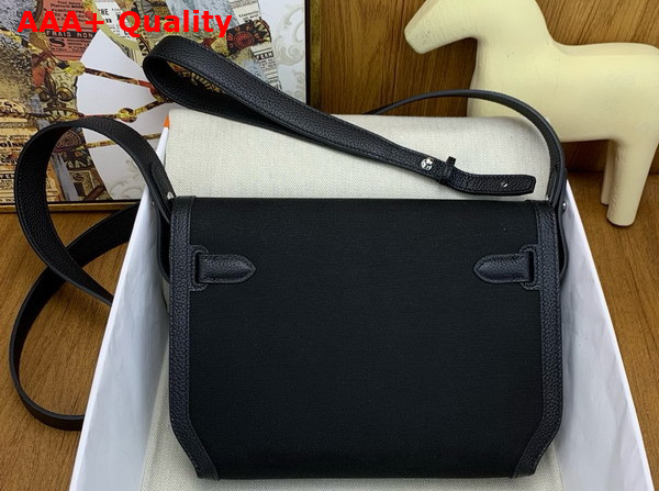 Hermes Kelly Depeches 25 Pouch in Black Canvas and Togo Leather Replica