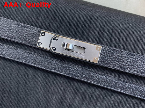 Hermes Kelly Depeches 25 Pouch in Black Canvas and Togo Leather Replica