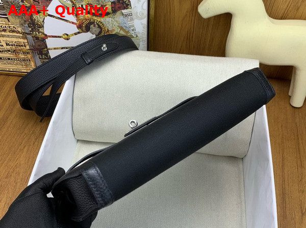Hermes Kelly Depeches 25 Pouch in Black Canvas and Togo Leather Replica