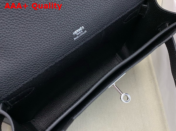 Hermes Kelly Depeches 25 Pouch in Black Canvas and Togo Leather Replica