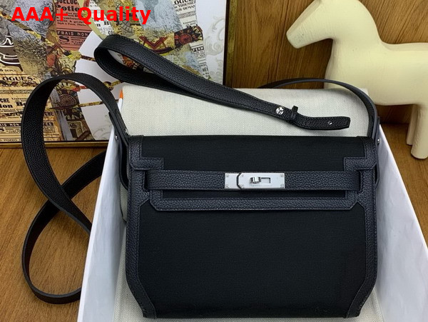 Hermes Kelly Depeches 25 Pouch in Black Canvas and Togo Leather Replica