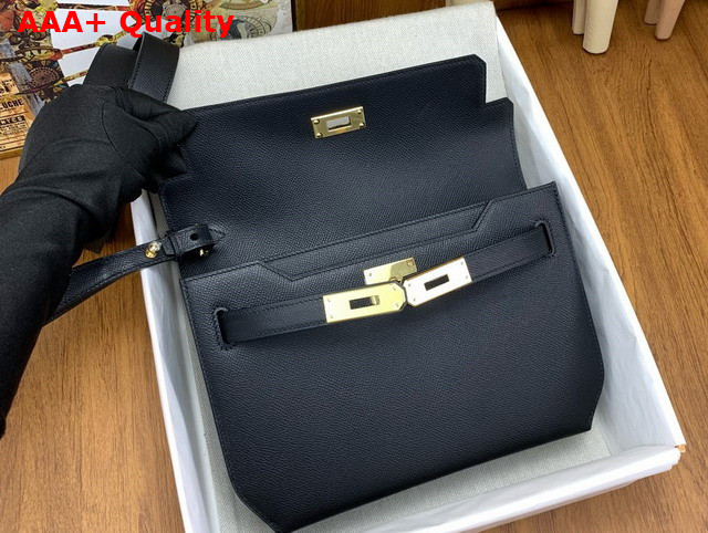 Hermes Kelly Depeches 25 Pouch in Black Epsom Calfskin Replica