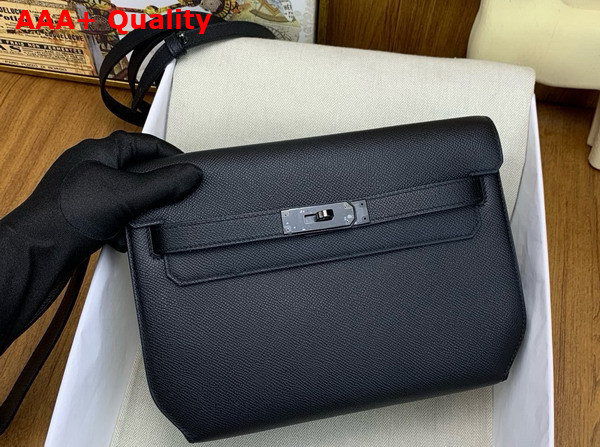 Hermes Kelly Depeches 25 Pouch in Black Epsom Calfskin with Gun Metal Hardware Replica
