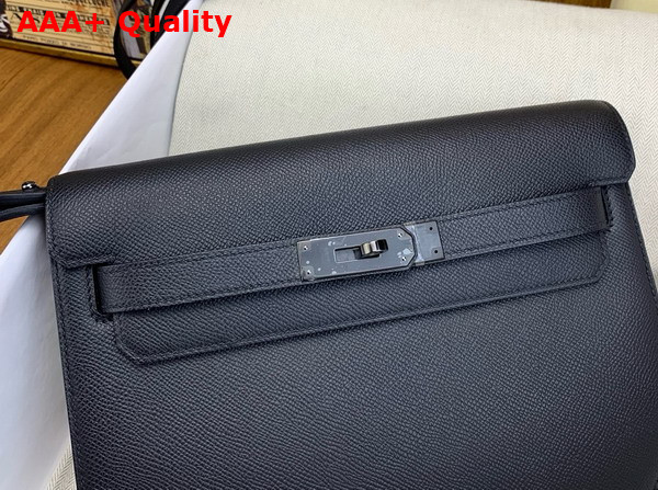 Hermes Kelly Depeches 25 Pouch in Black Epsom Calfskin with Gun Metal Hardware Replica