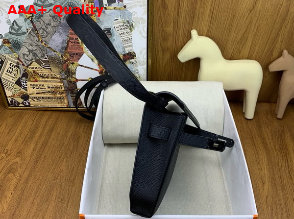 Hermes Kelly Depeches 25 Pouch in Black Epsom Calfskin with Gun Metal Hardware Replica