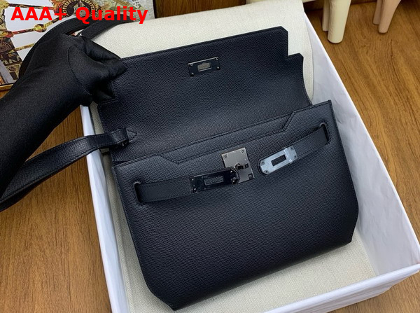 Hermes Kelly Depeches 25 Pouch in Black Epsom Calfskin with Gun Metal Hardware Replica