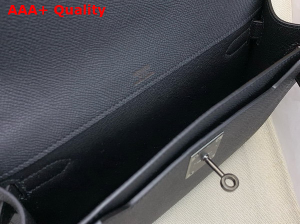 Hermes Kelly Depeches 25 Pouch in Black Epsom Calfskin with Gun Metal Hardware Replica