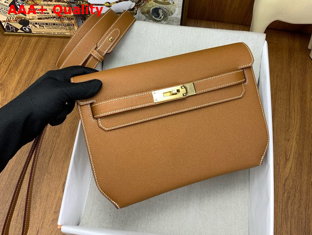 Hermes Kelly Depeches 25 Pouch in Gold Epsom Calfskin Replica