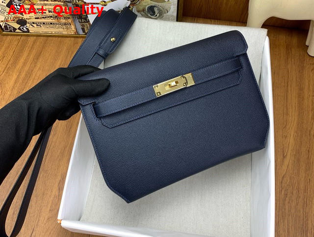 Hermes Kelly Depeches 25 Pouch in Midnight Blue Epsom Calfskin Replica