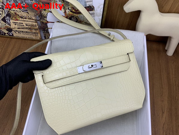Hermes Kelly Depeches 25 Pouch in Vanilla Alligator Leather Replica