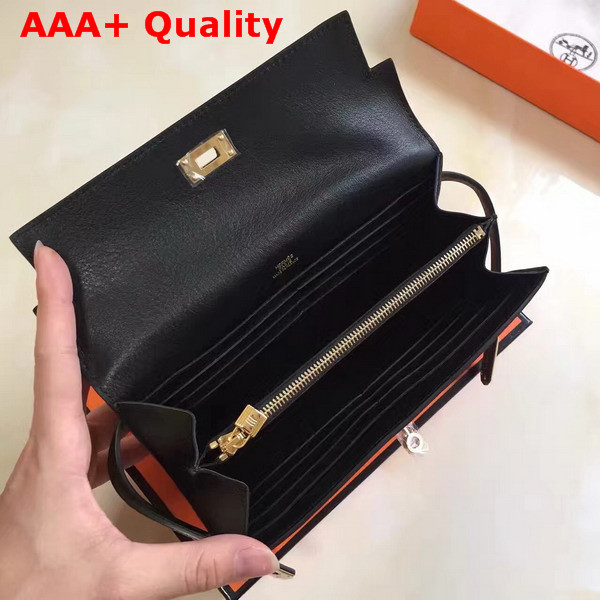 Hermes Kelly Ghillies Wallet Swift Leather Black Replica