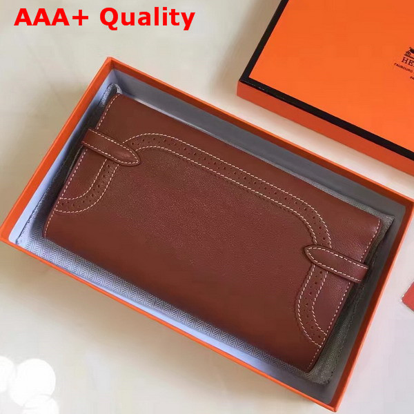 Hermes Kelly Ghillies Wallet Swift Leather Brown Replica
