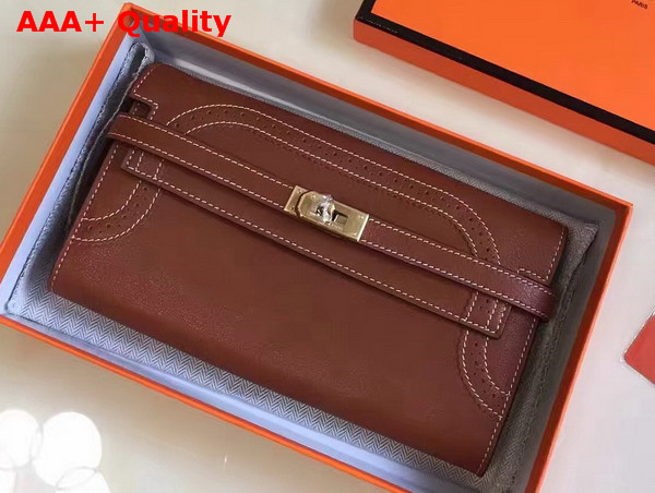 Hermes Kelly Ghillies Wallet Swift Leather Brown Replica