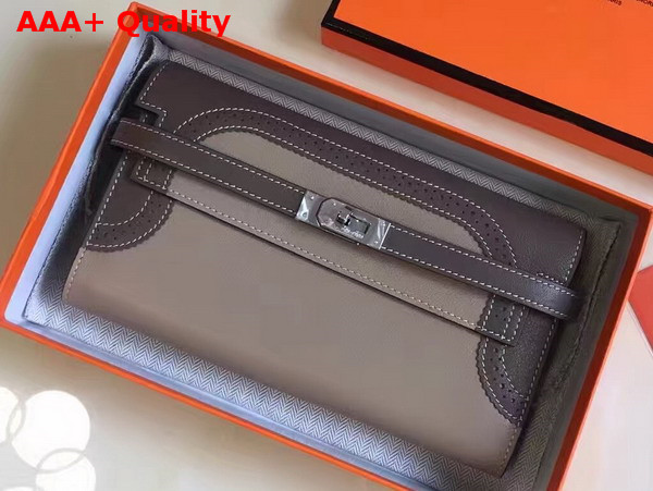 Hermes Kelly Ghillies Wallet Swift Leather Dark Grey Replica