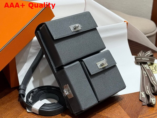 Hermes Kelly Multipocket To Go Pouch in Black Epsom Leather Replica