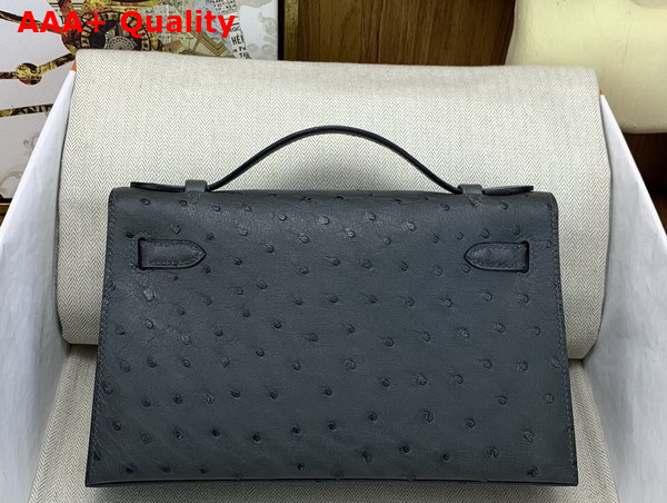 Hermes Kelly Pochette in Ardoise Ostrich Leather Replica