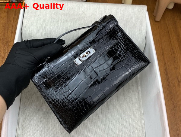 Hermes Kelly Pochette in Black Alligator Leather Replica