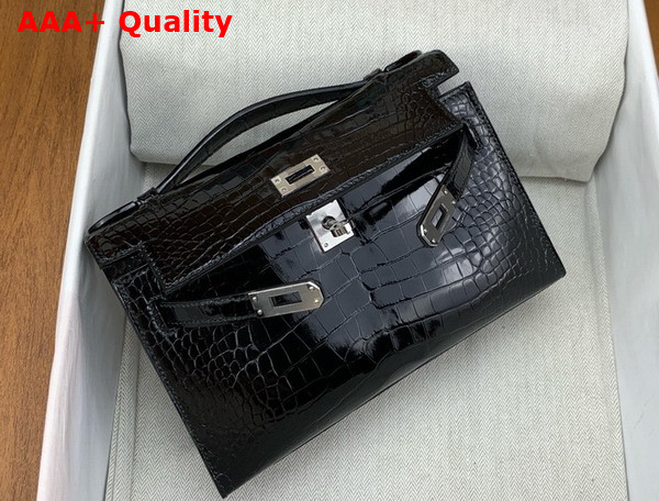 Hermes Kelly Pochette in Black Alligator Leather Replica