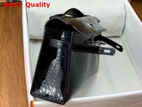 Hermes Kelly Pochette in Black Alligator Leather Replica