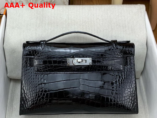 Hermes Kelly Pochette in Black Alligator Leather Replica