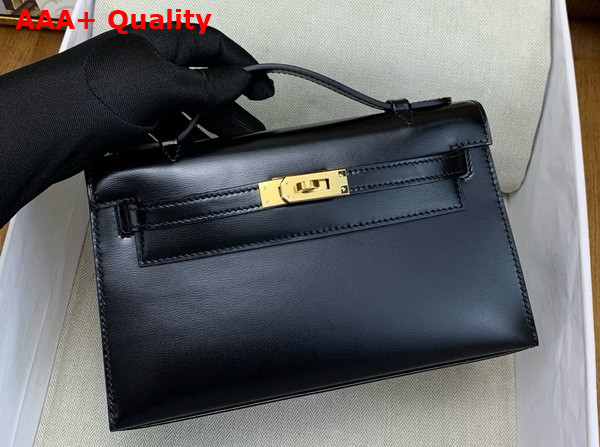 Hermes Kelly Pochette in Black Box Leather Replica