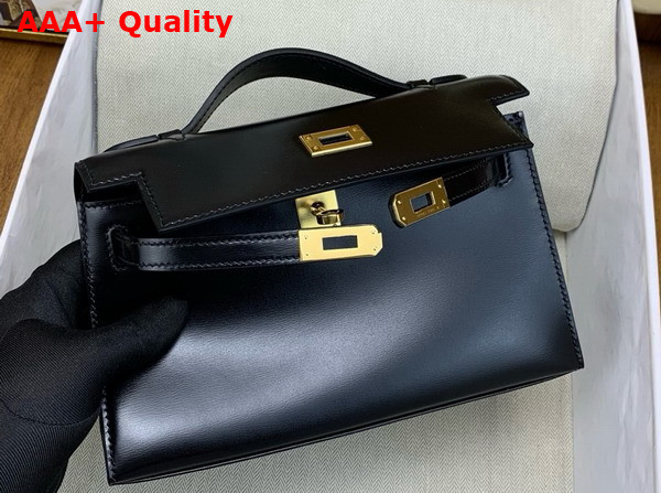 Hermes Kelly Pochette in Black Box Leather Replica