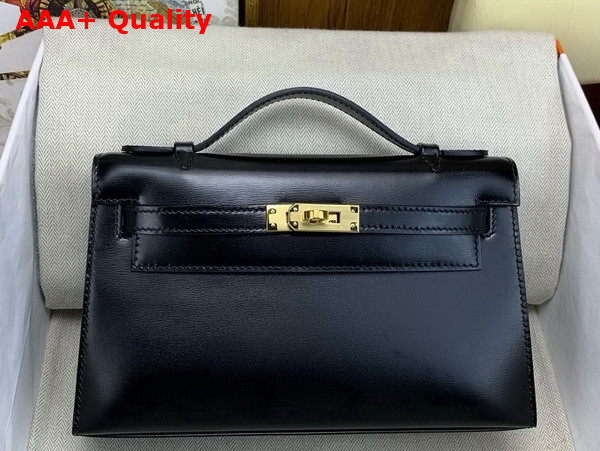 Hermes Kelly Pochette in Black Box Leather Replica