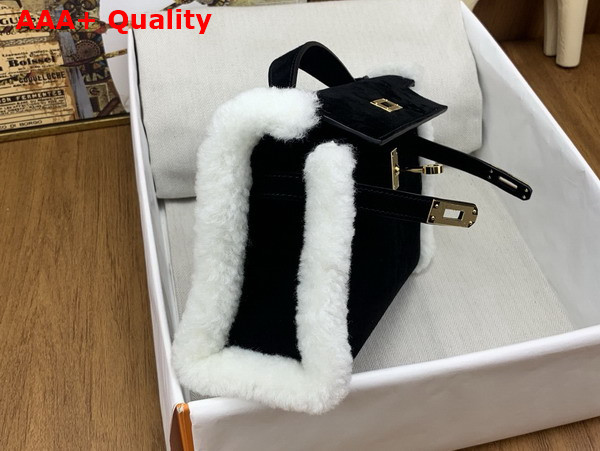 Hermes Kelly Pochette in Black Suede and Shearling Replica