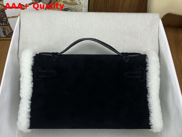 Hermes Kelly Pochette in Black Suede and Shearling Replica