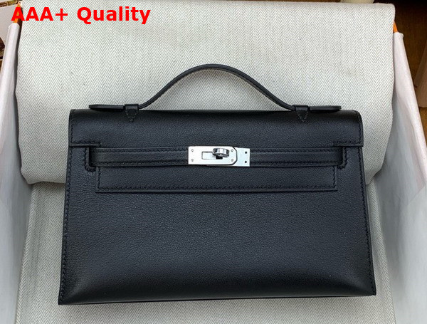 Hermes Kelly Pochette in Black Swift Calfskin Replica