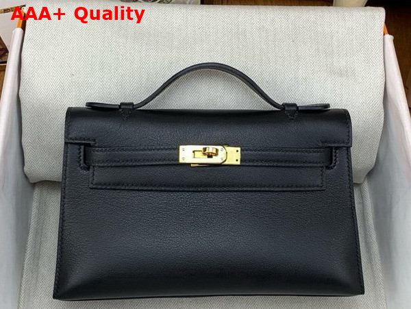Hermes Kelly Pochette in Black Swift Calfskin Replica